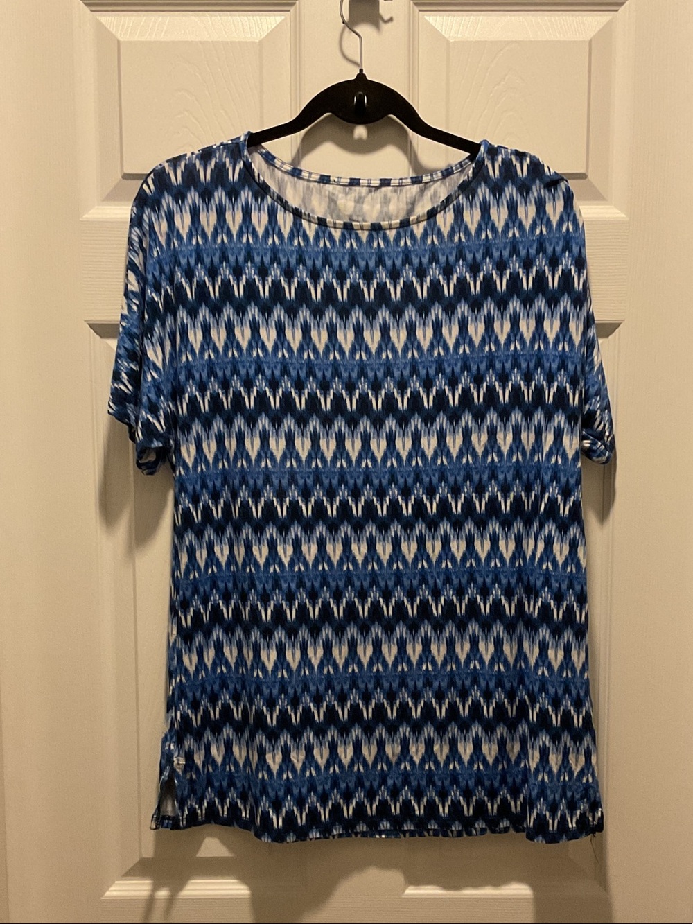 Women's Blue Patterned Short Sleeve Crew Neck Top